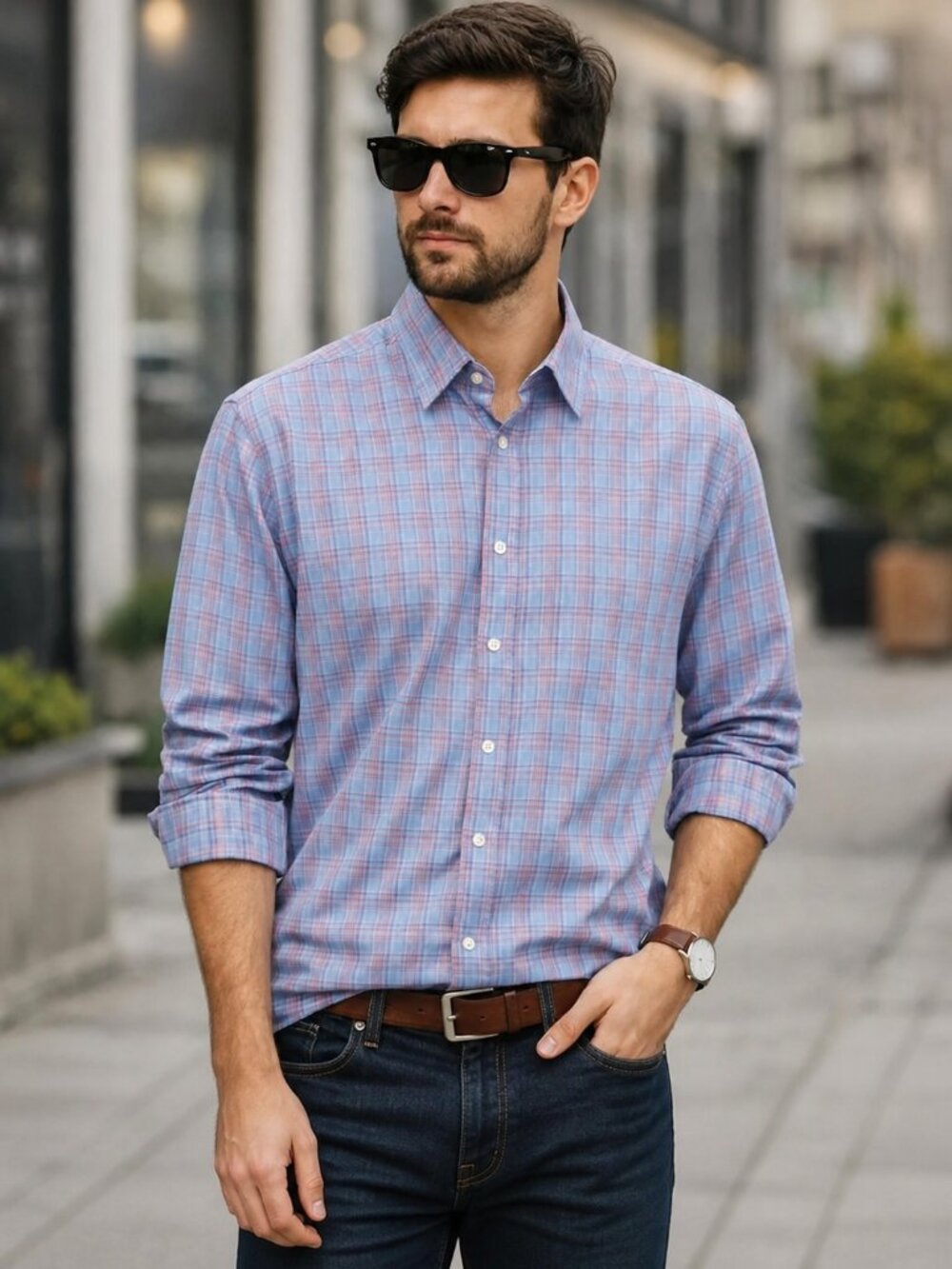 Hugo Boss Men’s Plaid Button Down Shirt Size 16 Long Sleeve Cotton